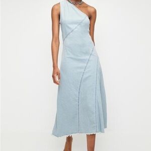 ☁️🌿 NWT ZARA One-Shoulder Denim Midi Dress – Size XL